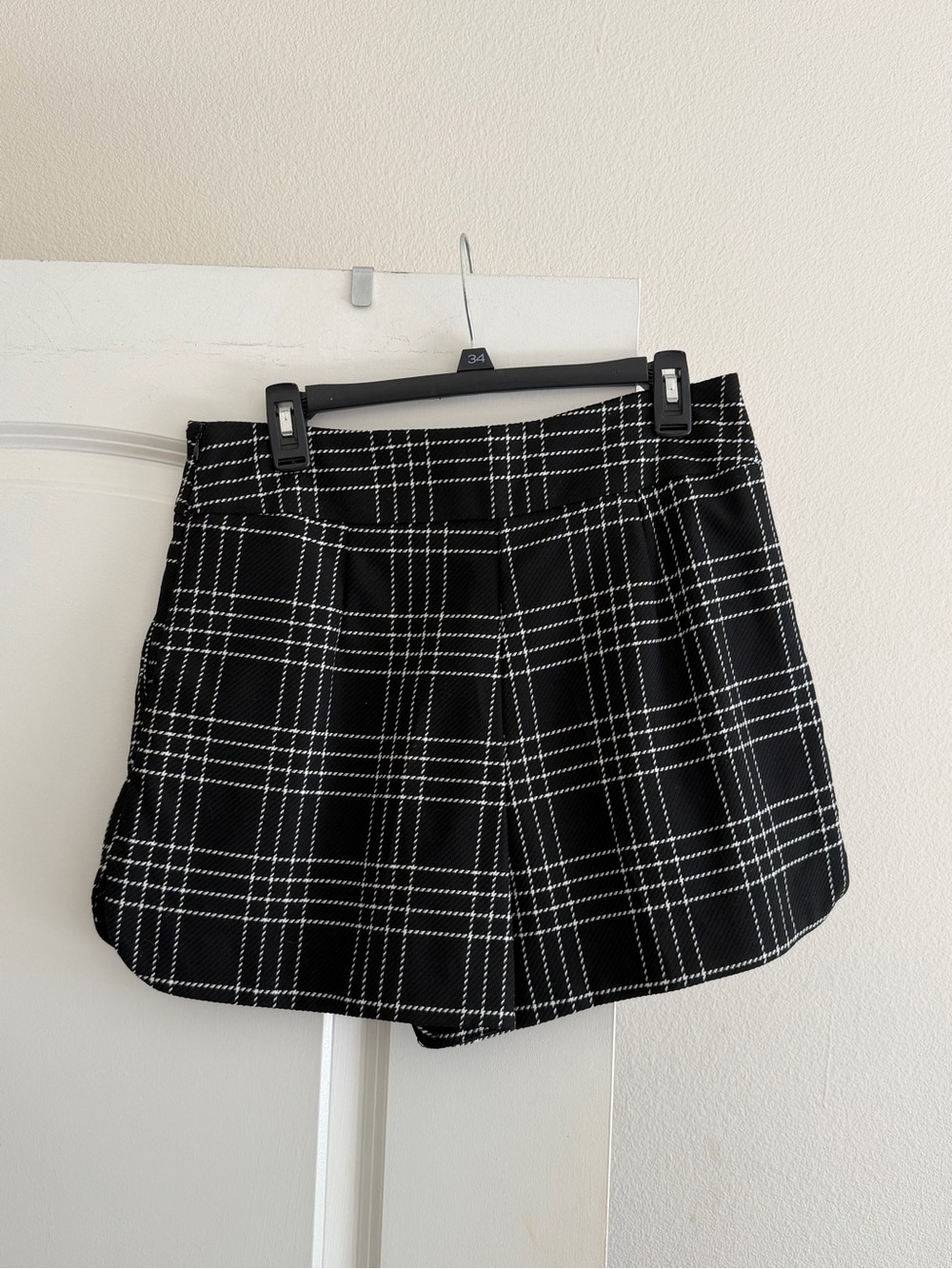 Zara Black and White Windowpane Plaid Shorts
